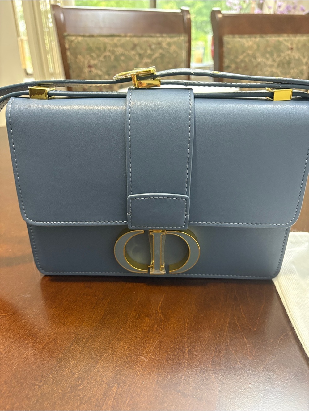 BRAND NEW! Dior Slate Blue Leather Crossbody with Gold CD Clasp